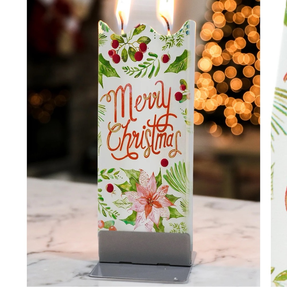 Two new Christmas candles Flatyz hand painted holiday candles bundle of two s